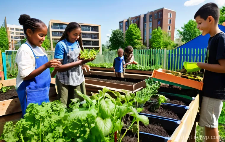 생태 리터러시 교육 프로그램의 변화 추세 - **Urban Green Revolution & Experiential Learning:**
"A vibrant, diverse group of children and ad...