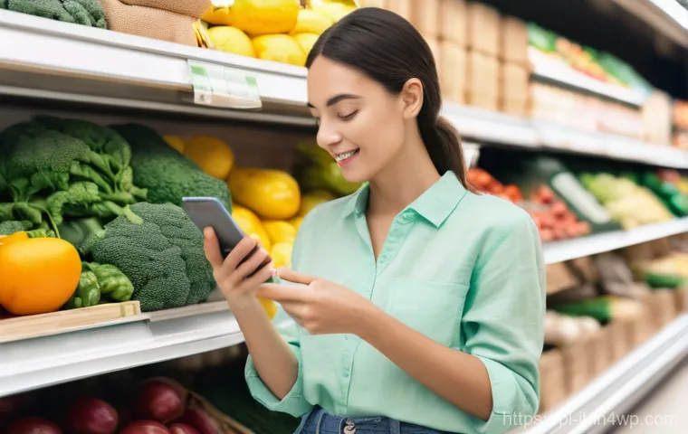 생태 리터러시 향상을 위한 기술적 도구 소개 - **Prompt 1: Conscious Shopping with a Green App**
A clear, bright, realistic photograph of a you...