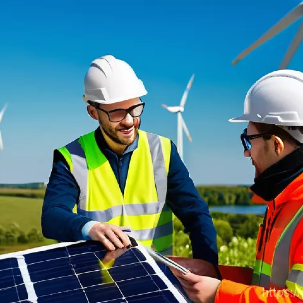 생태 리터러시 교육을 위한 직업 연계 프로그램 - **Prompt:** A diverse group of five Polish renewable energy engineers and technicians, both men and ...