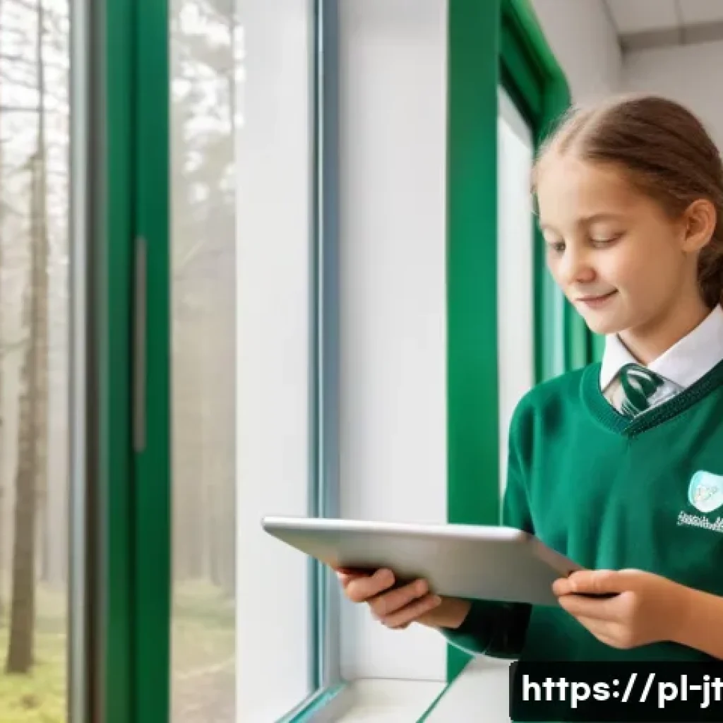생태 리터러시 향상을 위한 실험적 연구 - A vibrant classroom scene in a modern Polish school where students aged 12-15 are engaged with inter...
