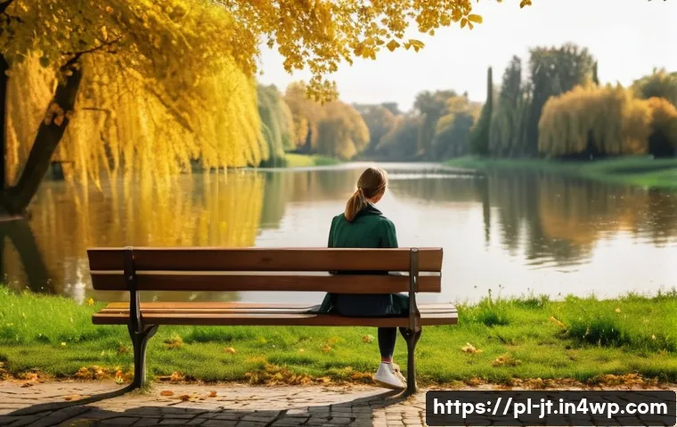 생태 리터러시와 정신 건강의 관계 - A peaceful scene of a young woman taking a leisurely walk through a lush green city park in Warsaw, ...