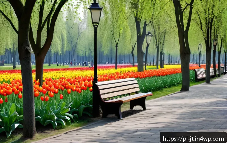 생태 리터러시 향상을 위한 도시 탐방 프로그램 - A vibrant urban park scene in Warsaw during spring, featuring diverse native Polish plants like silv...
