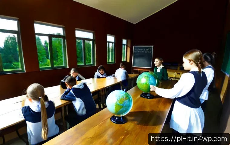 Home 17 생태 리터러시의 글로벌 트렌드 분석 - Photorealistic wide-angle scene of a Polish secondary school ecology class, diverse teenagers and a ...